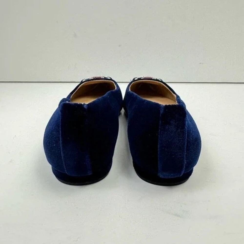 NEW Lauren Ralph Lauren | Lilah Navy Blue Velvet Crystal Logo Pointed Toe Flat - Picture 6 of 11